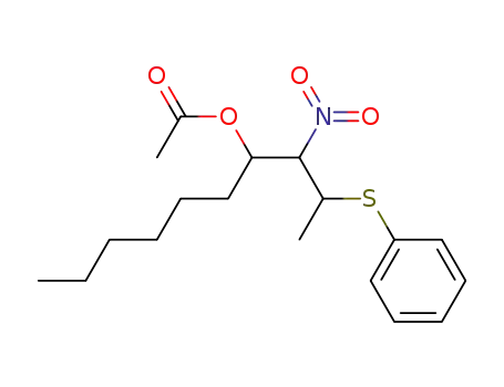 Molecular Structure of 94421-16-6 (4-Decanol, 3-nitro-2-(phenylthio)-, acetate (ester))