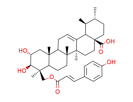 Molecular Structure of 131916-89-7 (Urs-12-en-28-oic acid,2,3-dihydroxy-23-[[(2E)-3-(4-hydroxyphenyl)-1-oxo-2-propenyl]oxy]-, (2a,3b,4b)- (9CI))