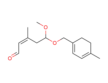 Molecular Structure of 89404-61-5 (2-Pentenal,
5-methoxy-3-methyl-5-[(4-methyl-1,3-cyclohexadien-1-yl)methoxy]-, (Z)-)