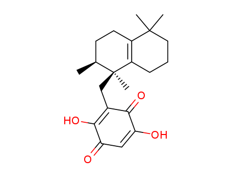 Molecular Structure of 114019-21-5 (2,5-Cyclohexadiene-1,4-dione,
2,5-dihydroxy-3-[[(1R,2S)-1,2,3,4,5,6,7,8-octahydro-1,2,5,5-tetramethyl-
1-naphthalenyl]methyl]-)