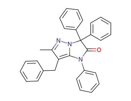 Molecular Structure of 89726-18-1 (1H-Imidazo[1,2-b]pyrazol-2(3H)-one,
6-methyl-1,3,3-triphenyl-7-(phenylmethyl)-)