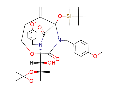 (1R,6S)-6-<(tert-butyldimethylsilyl)oxy>-1-<(1R,2S)-2,3-O-isopropylidene-2-methyl-1,2,3-trihydroxypropyl>-7,9-bis(p-methoxybenzyl)-5-methylene-7,9-diaza-2-oxabicyclo<4.2.2>decane-8,10-dione