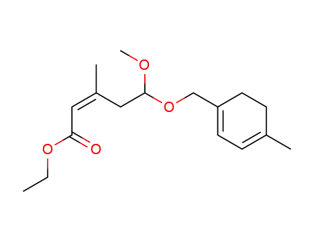 Molecular Structure of 89404-59-1 (2-Pentenoic acid,
5-methoxy-3-methyl-5-[(4-methyl-1,3-cyclohexadien-1-yl)methoxy]-, ethyl
ester, (Z)-)