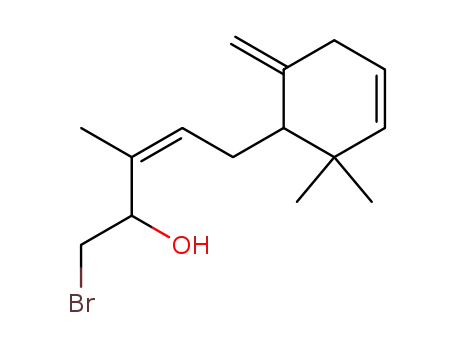 Molecular Structure of 77249-84-4 (1-Bromo-5-(2,2-dimethyl-6-methylene-3-cyclohexen-1-yl)-3-methyl-3-penten-2-ol)