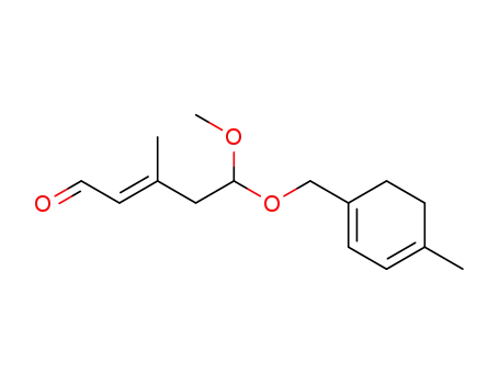 Molecular Structure of 89404-56-8 (2-Pentenal,
5-methoxy-3-methyl-5-[(4-methyl-1,3-cyclohexadien-1-yl)methoxy]-, (E)-)