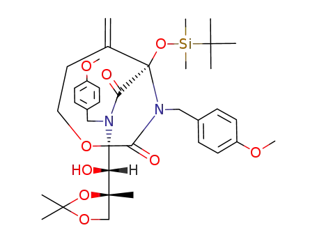 (1R,6S)-6-(tert-Butyl-dimethyl-silanyloxy)-1-[(S)-hydroxy-((S)-2,2,4-trimethyl-[1,3]dioxolan-4-yl)-methyl]-7,9-bis-(4-methoxy-benzyl)-5-methylene-2-oxa-7,9-diaza-bicyclo[4.2.2]decane-8,10-dione