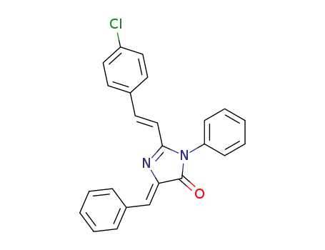Molecular Structure of 83772-67-2 (2-[(E)-2-(4-Chloro-phenyl)-vinyl]-3-phenyl-5-[1-phenyl-meth-(Z)-ylidene]-3,5-dihydro-imidazol-4-one)