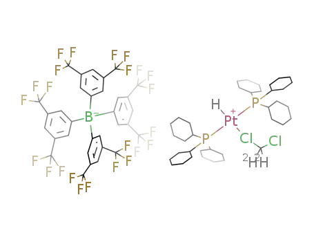 Molecular Structure of 220869-67-0 ([trans-(P(cyclohexyl)3)2Pt(H)(CD<sub>2</sub>Cl<sub>2</sub>)][B(3,5-C<sub>6</sub>H<sub>3</sub>(CF<sub>3</sub>)2)4])
