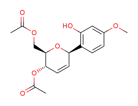 Molecular Structure of 118967-76-3 (1-(4,6-di-O-acetyl-2,3-dideoxy-β-D-erythro-hex-2-enopyranosyl)-2-hydroxy-4-methoxybenzene)