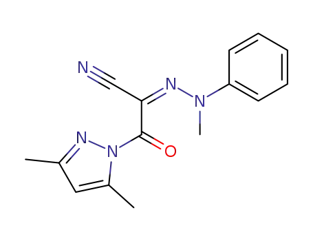 Molecular Structure of 88508-31-0 (1H-Pyrazole, 1-[cyano(methylphenylhydrazono)acetyl]-3,5-dimethyl-)