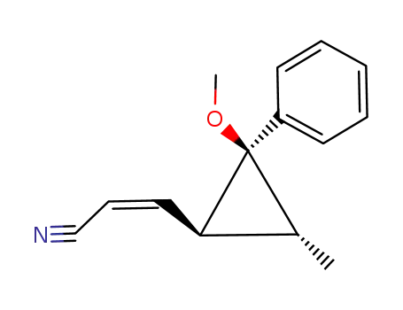 Molecular Structure of 143394-51-8 ((Z)-3-((1R,2S,3R)-2-Methoxy-3-methyl-2-phenyl-cyclopropyl)-acrylonitrile)