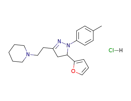 Molecular Structure of 102129-30-6 (Piperidine,1-[2-[5-(2-furanyl)-4,5-dihydro-1-(4-methylphenyl)-1H-pyrazol-3-yl]ethyl]-,hydrochloride (1:1))