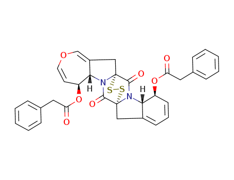 Molecular Structure of 126398-97-8 (Benzeneacetic acid,(5S,5aS,7aR,12S,12aS,14aR)-5,5a,12,12a-tetrahydro-7,14-dioxo-8H,15H-7a,14a-epidithio-7H,14H-oxepino[3'',4'':4',5']pyrrolo[1',2':4,5]pyrazino[1,2-a]indole-5,12-diylester (9CI))