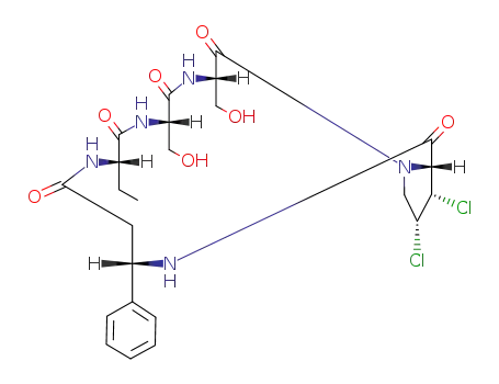 Molecular Structure of 10089-09-5 (Cyclo(L-Abu-L-Ser-L-Ser-3β,4β-dichloro-L-Pro-3-phenyl-βAla-))