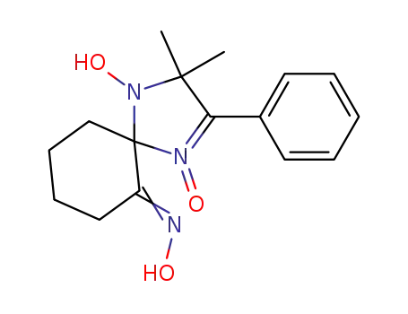 Molecular Structure of 87703-63-7 (1,4-Diazaspiro[4.5]dec-1-en-6-one, 4-hydroxy-3,3-dimethyl-2-phenyl-,
oxime, 1-oxide)