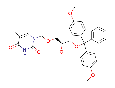 Molecular Structure of 124318-83-8 (1-{(R)-3-[Bis-(4-methoxy-phenyl)-phenyl-methoxy]-2-hydroxy-propoxymethyl}-5-methyl-1H-pyrimidine-2,4-dione)