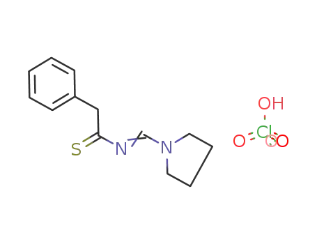 Molecular Structure of 89984-31-6 (Benzeneethanethioamide, N-(1-pyrrolidinylmethylene)-,monoperchlorate)