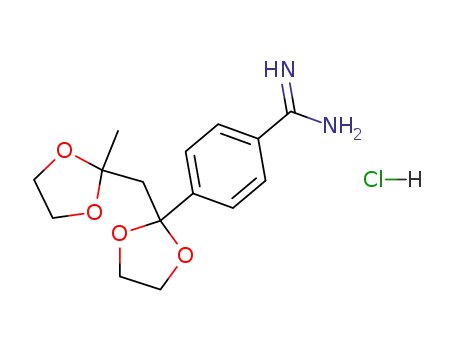 Molecular Structure of 62585-07-3 (Benzenecarboximidamide,
4-[2-[(2-methyl-1,3-dioxolan-2-yl)methyl]-1,3-dioxolan-2-yl]-,
monohydrochloride)