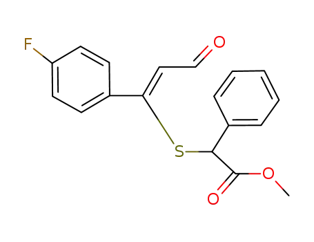 Molecular Structure of 1026235-50-6 ([(Z)-1-(4-Fluoro-phenyl)-3-oxo-propenylsulfanyl]-phenyl-acetic acid methyl ester)