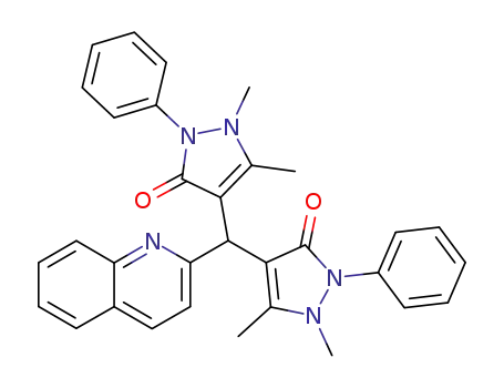 Molecular Structure of 116438-36-9 (1,5,1',5'-tetramethyl-2,2'-diphenyl-1,2,1',2'-tetrahydro-4,4'-[2]quinolylmethanediyl-bis-pyrazol-3-one)