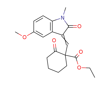 Molecular Structure of 855600-28-1 (1-(5-methoxy-1-methyl-2-oxo-indolin-3-ylidenemethyl)-2-oxo-cyclohexanecarboxylic acid ethyl ester)