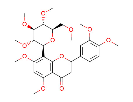 Molecular Structure of 56206-64-5 (2-(3,4-dimethoxy-phenyl)-5,7-dimethoxy-8-(tetra-<i>O</i>-methyl-β-D-glucopyranosyl)-chromen-4-one)