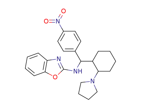 Molecular Structure of 62140-97-0 (2-Benzoxazolamine,
N-[(4-nitrophenyl)[2-(1-pyrrolidinyl)cyclohexyl]methyl]-)