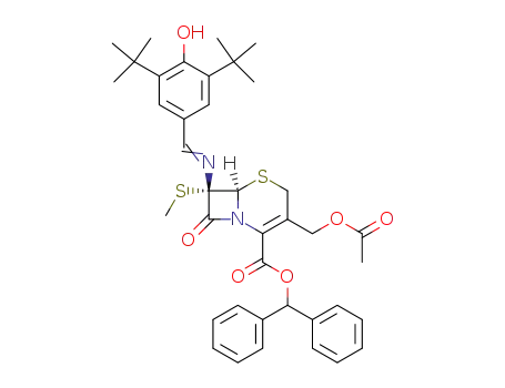 (6<i>R</i>)-3-acetoxymethyl-7<i>t</i>-(3,5-di-<i>tert</i>-butyl-4-hydroxy-benzylideneamino)-7<i>c</i>-methylsulfanyl-8-oxo-(6<i>r</i><i>H</i>)-5-thia-1-aza-bicyclo[4.2.0]oct-2-ene-2-carboxylic acid benzhydryl ester