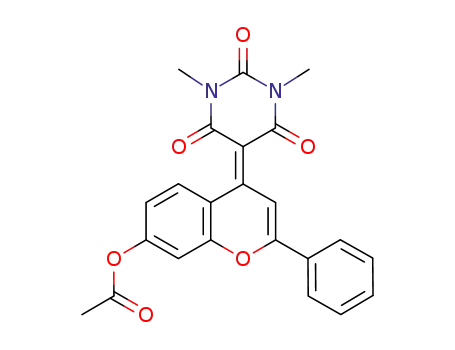 Molecular Structure of 100273-76-5 (5-(7-acetoxy-2-phenyl-chromen-4-ylidene)-1,3-dimethyl-pyrimidine-2,4,6-trione)