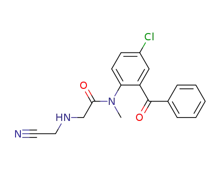 Molecular Structure of 59049-39-7 (N-(2-Benzoyl-4-chloro-phenyl)-2-(cyanomethyl-amino)-N-methyl-acetamide)