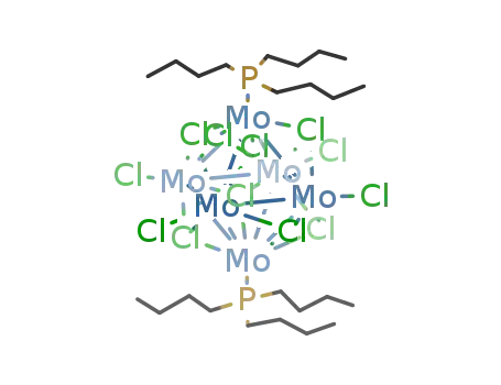 Molecular Structure of 101009-34-1 (trans-(Mo<sub>6</sub>Cl<sub>8</sub>)Cl<sub>4</sub>(tributylphosphine)2)