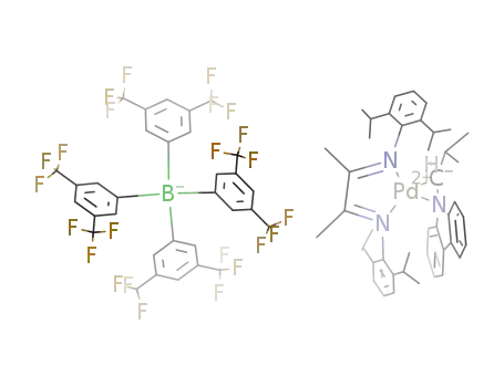 [(2,6-(i-Pr)2C<sub>6</sub>H<sub>3</sub>N=C(Me)C(Me)=N-2,6-(i-Pr)2C<sub>6</sub>H<sub>3</sub>)Pd(Me<sub>2</sub>CHCHN(C<sub>6</sub>H<sub>4</sub>)2)][B(3,5-(CF<sub>3</sub>)2C<sub>6</sub>H<sub>3</sub>)4]