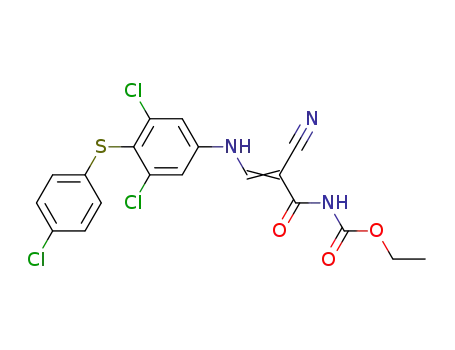 Molecular Structure of 58290-66-7 ({(E)-2-Cyano-3-[3,5-dichloro-4-(4-chloro-phenylsulfanyl)-phenylamino]-acryloyl}-carbamic acid ethyl ester)