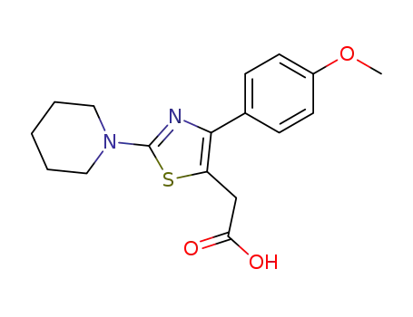 Molecular Structure of 61874-80-4 (5-Thiazoleacetic acid, 4-(4-methoxyphenyl)-2-(1-piperidinyl)-)