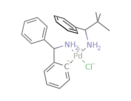Molecular Structure of 1021189-91-2 (chlorobis[2-(1-(amino)benzyl)phenyl-C,N](1-phenyl-2,2-dimethylpropylamine-N)palladium(II))
