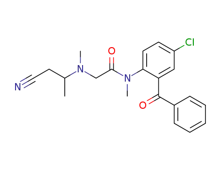 Molecular Structure of 59049-42-2 (N-(2-Benzoyl-4-chloro-phenyl)-2-[(2-cyano-1-methyl-ethyl)-methyl-amino]-N-methyl-acetamide)