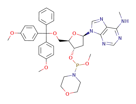 Molecular Structure of 98056-68-9 (Adenosine,
5'-O-[bis(4-methoxyphenyl)phenylmethyl]-2'-deoxy-N-methyl-, 3'-(methyl
4-morpholinylphosphonite))