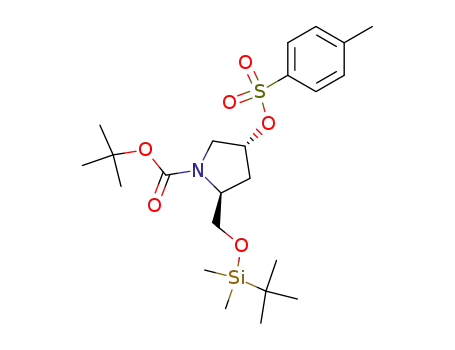 Molecular Structure of 119751-60-9 ((2S,4R)-2-(tert-Butyl-dimethyl-silanyloxymethyl)-4-(toluene-4-sulfonyloxy)-pyrrolidine-1-carboxylic acid tert-butyl ester)