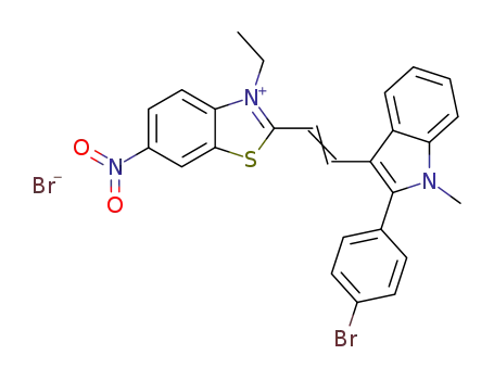 Molecular Structure of 83958-23-0 (Benzothiazolium,
2-[2-[2-(4-bromophenyl)-1-methyl-1H-indol-3-yl]ethenyl]-3-ethyl-6-nitro-,
bromide)