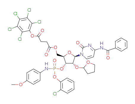Succinic acid (2R,3R,4R,5R)-5-(4-benzoylamino-2-oxo-2H-pyrimidin-1-yl)-3-[(2-chloro-phenoxy)-(4-methoxy-phenylamino)-phosphoryloxy]-4-(tetrahydro-furan-2-yloxy)-tetrahydro-furan-2-ylmethyl ester pentachlorophenyl ester