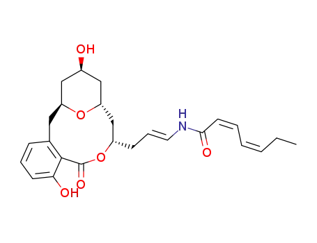 Molecular Structure of 220757-04-0 (N-[(1E)-3-[(3S,5R,7R,9S)-3,4,5,6,7,8,9,10-octahydro-7,14-dihydroxy-1-oxo-5,9-epoxy-1H-2-benzoxacyclododecin-3-yl]-1-propenyl]-(2Z,4Z)-2,4-heptadienamide)