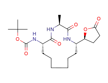 Molecular Structure of 873017-44-8 (Carbamic acid,
[(3S,6S,13S)-3-methyl-2,5-dioxo-13-[(2S)-tetrahydro-5-oxo-2-furanyl]-1,
4-diazacyclotridec-6-yl]-, 1,1-dimethylethyl ester)