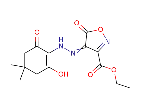 Molecular Structure of 70432-33-6 (4-[(4,4-dimethyl-2,6-dioxo-cyclohexylidene)-hydrazino]-5-oxo-2,5-dihydro-isoxazole-3-carboxylic acid ethyl ester)