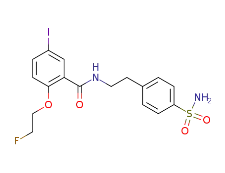Molecular Structure of 824430-96-8 (Benzamide,
N-[2-[4-(aminosulfonyl)phenyl]ethyl]-2-(2-fluoroethoxy)-5-iodo-)