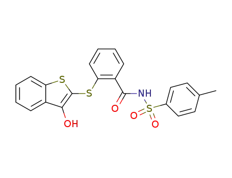Molecular Structure of 857548-34-6 (2-(3-hydroxy-benzo[<i>b</i>]thiophen-2-ylmercapto)-benzoic acid-(toluene-4-sulfonylamide))