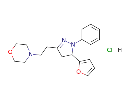 Molecular Structure of 102129-27-1 (Morpholine,4-[2-[5-(2-furanyl)-4,5-dihydro-1-phenyl-1H-pyrazol-3-yl]ethyl]-, hydrochloride(1:1))