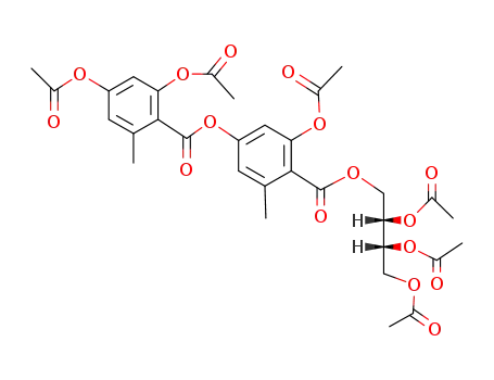 optically active 6-acetoxy-4-(4.6-diacetoxy-2-methyl-benzoyloxy)-2-methyl-benzoic acid-(<i>erythro</i>-2.3.4-triacetoxy-butyl ester)