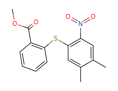 Molecular Structure of 101284-42-8 (2-(4,5-dimethyl-2-nitro-phenylsulfanyl)-benzoic acid methyl ester)