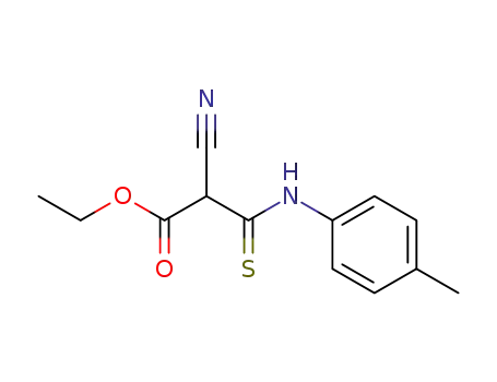Molecular Structure of 52187-39-0 (Propanoic acid, 2-cyano-3-[(4-methylphenyl)amino]-3-thioxo-, ethyl
ester)