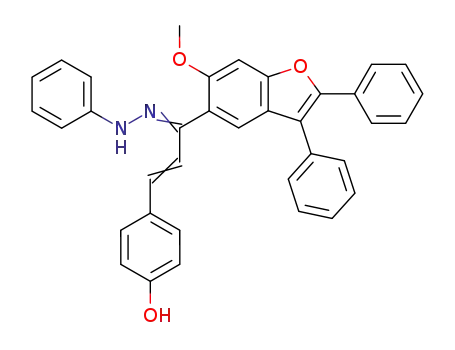 Molecular Structure of 65753-22-2 (2-Propen-1-one,
3-(4-hydroxyphenyl)-1-(6-methoxy-2,3-diphenyl-5-benzofuranyl)-,
phenylhydrazone)